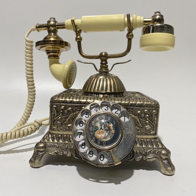 PHONE, Telephone 1900s Antique Brass and Cream